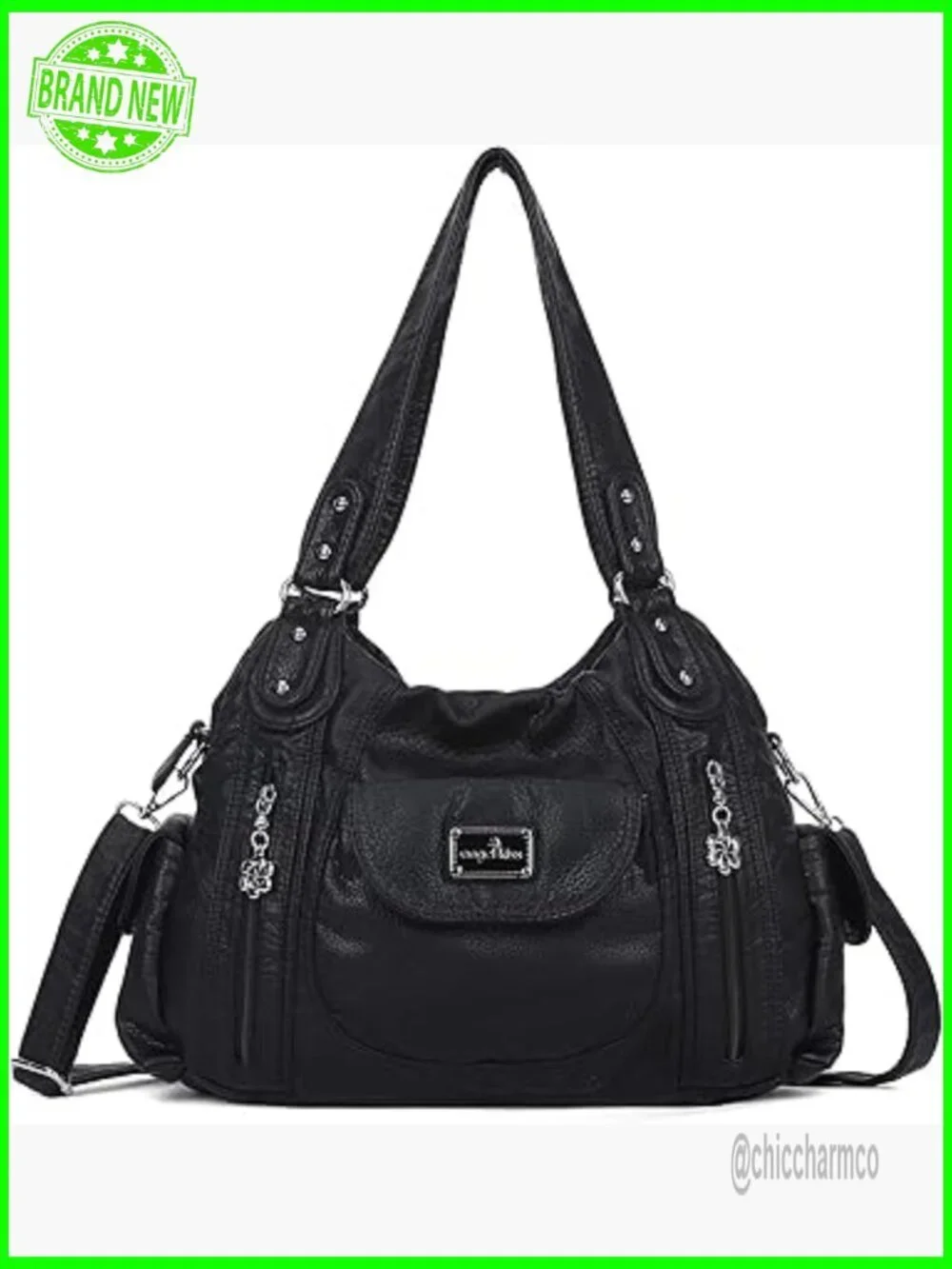 Large Hobo Tote Shoulder Bag Faux Leather Multi-Pocket Satchel Purse